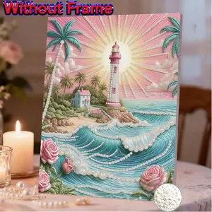New Pearl Diamond Painting Kit, The sea of pink roses rises brightly,Handmade Pearl Wall Art  DIY Stress Relief, Home Decor, Holiday Gift, No Frame Included, Creative Craft Supplies