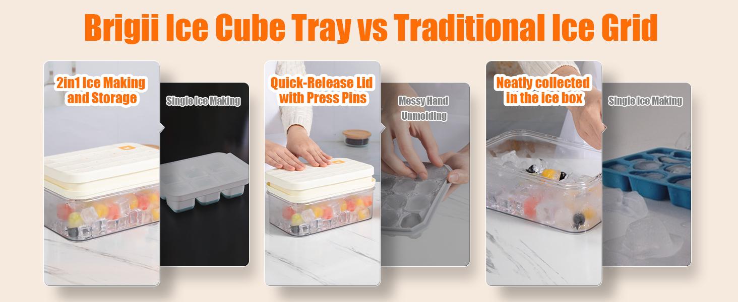 Ice Cube Tray with Lid&Bin, Ice Cube Mold with 56 Cubes, Stackable Ice Trays for Freezer with Easy-Release Silicone Bottom, for Drinks, Coffee, cocktail