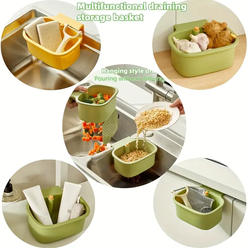 Self-Cleaning Anti-Clog Sink Strainer Basket – Push-Type Filter for Kitchen & Bathroom Sinks; Automatic Food Waste Drain Basket with Removable Bottom; Multifunctional Hanging Sink Strainer; Non-Slip Plastic Drain Basket