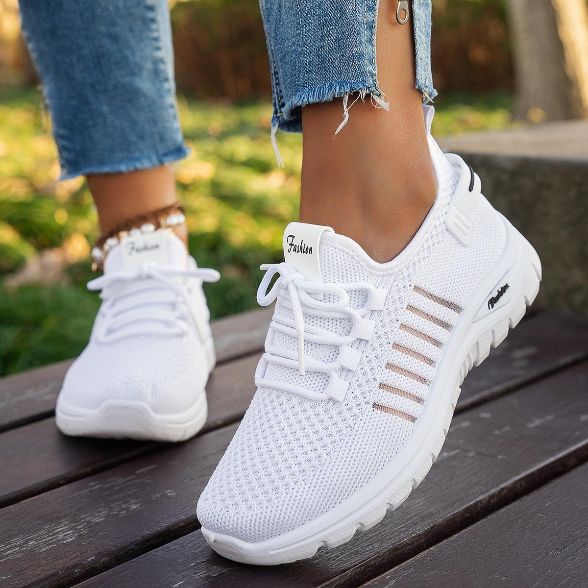 Women's Breathable - Sneakers with Stability - / Grey Solid Color Lace-Up Walking Running Gym Shoes, Cushioned PVC Sole & Mesh Upper for Outdoor, Commute, Casual Wear - Minimalist Versatile Athletic Footwear
