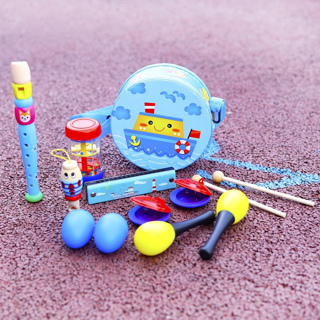 Wooden Hand Drum Cute Cartoon Handbell Toy for Kids Educational Dance Game Percussion Instrument