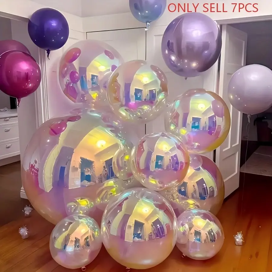 7 Piece Rainbow Aluminum Foil Balloon Set, Includes 22", 12", 10" Balloons, 4D Spherical Balloons for Weddings, Birthdays, Graduations