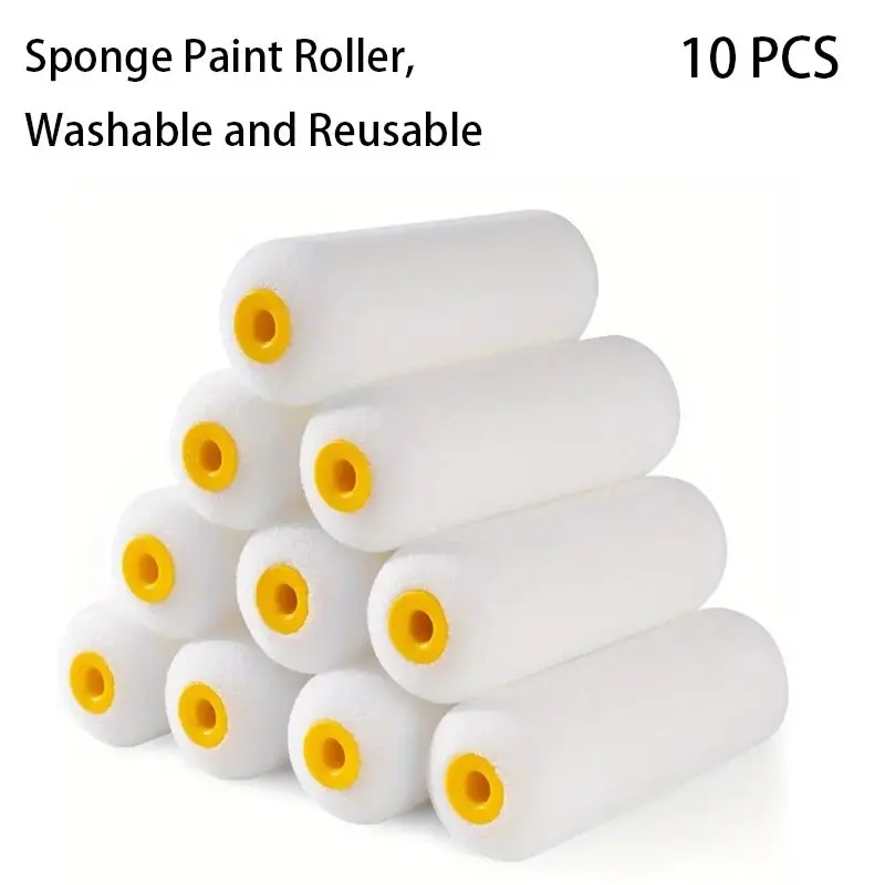 10 count 4 Inch  Roller Covers , Foam Paint Roller,Fine Texture,Washable and Reusable,for House Painting Wall Painting Tools