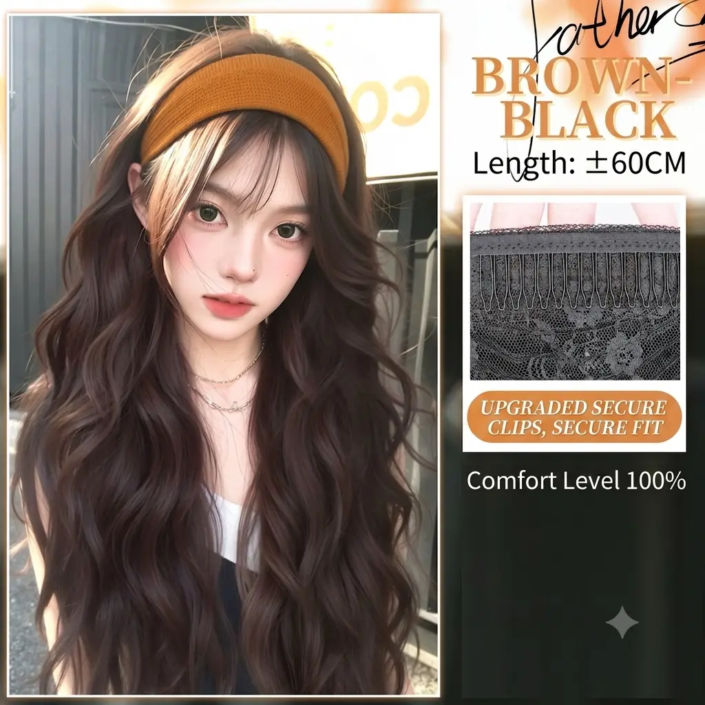 Synthetic Water-Wave Full Machine Headband Wig - Volumizing, Fuller Look, Suitable for Autumn-Winter Everyday Wear