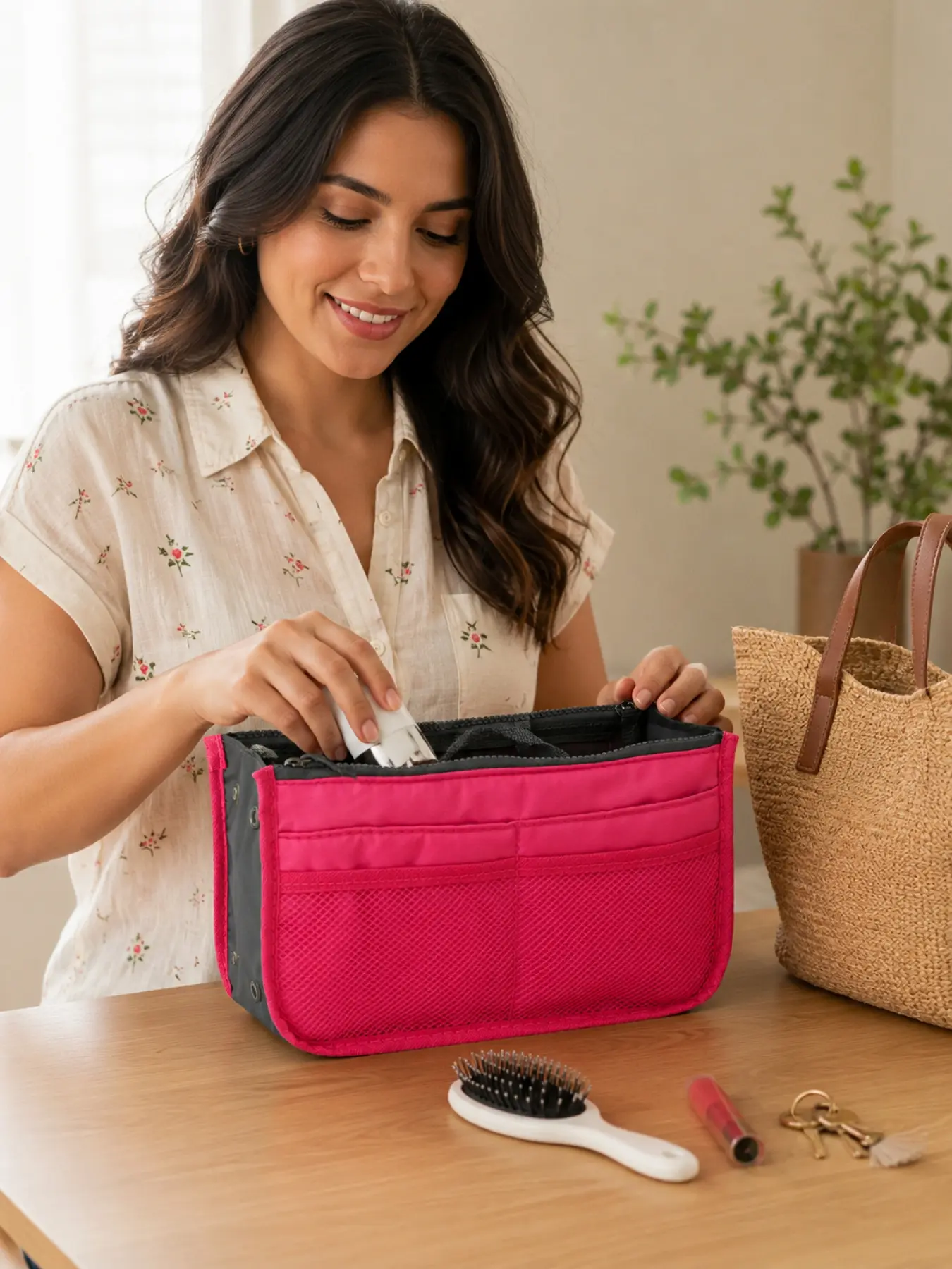 Portable Purse Organizer Insert for Tote Bag and Shoulder Bag, Organizer Pouch, Large Capacity Travel Cosmetic Organizer, Makeup Storage Bag with Mesh Pocket and Zipper Design, Ideal Travel Companion for Vacation Business Trip, Gift for Mom