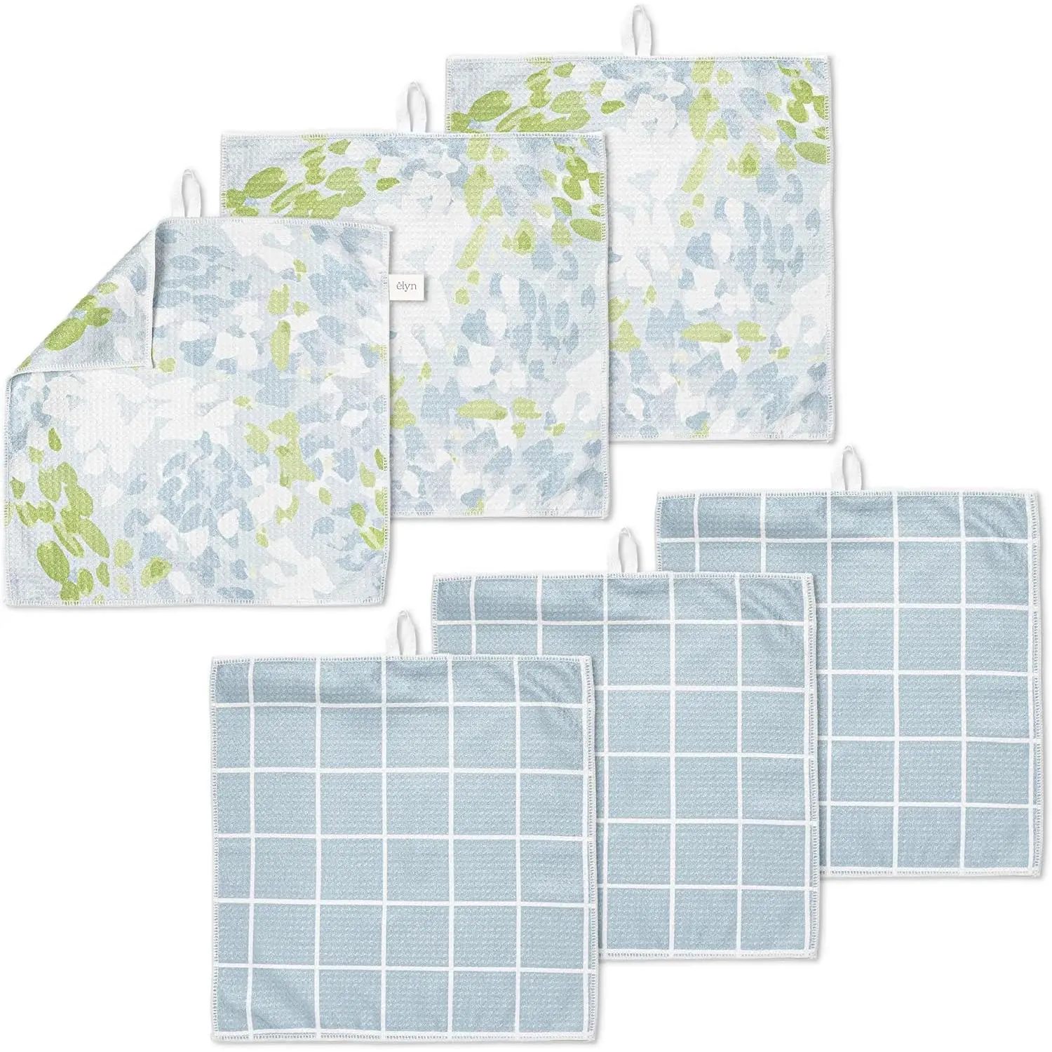 Microfiber Dish Cloth Set, Quick-Dry & Absorbent Waffle Weave Towels, Set of 6 Wash Cloths, Paper Towels & Sponge Alternative (Painterly Floral & Grid)