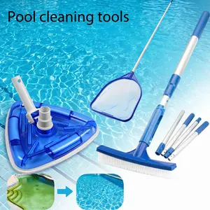 Multi-Purpose Pool Cleaning Tool Set, Adjustable Aluminum Pole with Skimmer Net, Scrub Brush and Vacuum Head