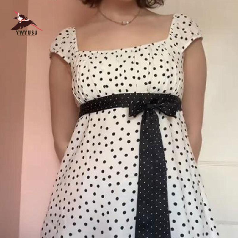 Women's Y2k Fairy Grunge Polka Dots Shirts Babydoll Lace Patchwork Bow Crop Tee Tops Aesthetic Coquette Clothes