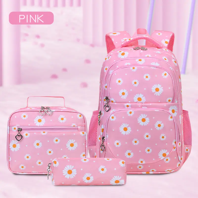 Bestseller 3 Piece Daisy Pattern School Backpack Set for Kids Students Casual Book bag with Lunch Box Bag Pencil Pouch Lightweight Day pack Bundle for School Travel Picnic Weekend Outing Daily Use