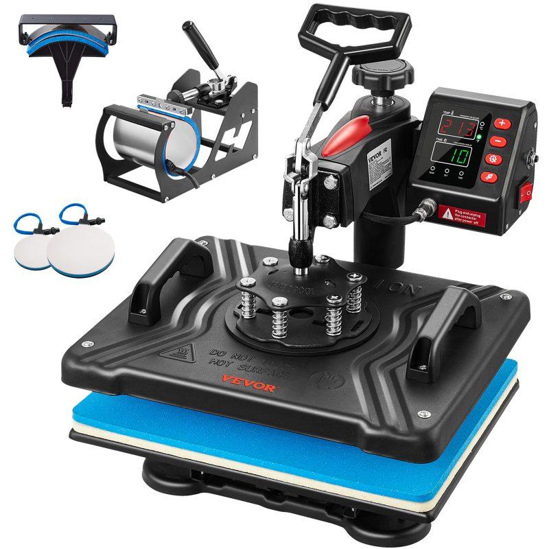 VEVOR Heat Press, 5 in 1 Heat Press 12x15 Machine Machine, Digital Precise Temperature Control, Clamshell Sublimation Transfer Printer Fast Heat-up, Vinyl Heat Press for Mug Cup T-Shirt Plate, 900W