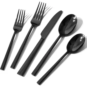 Black Silverware Set, 40- Forged Flatware Set Cutlery Set  Stainless Steel, Service for 8, for Kitchen, , Wedding, Party, Mirror Polished and Dishwasher Safe