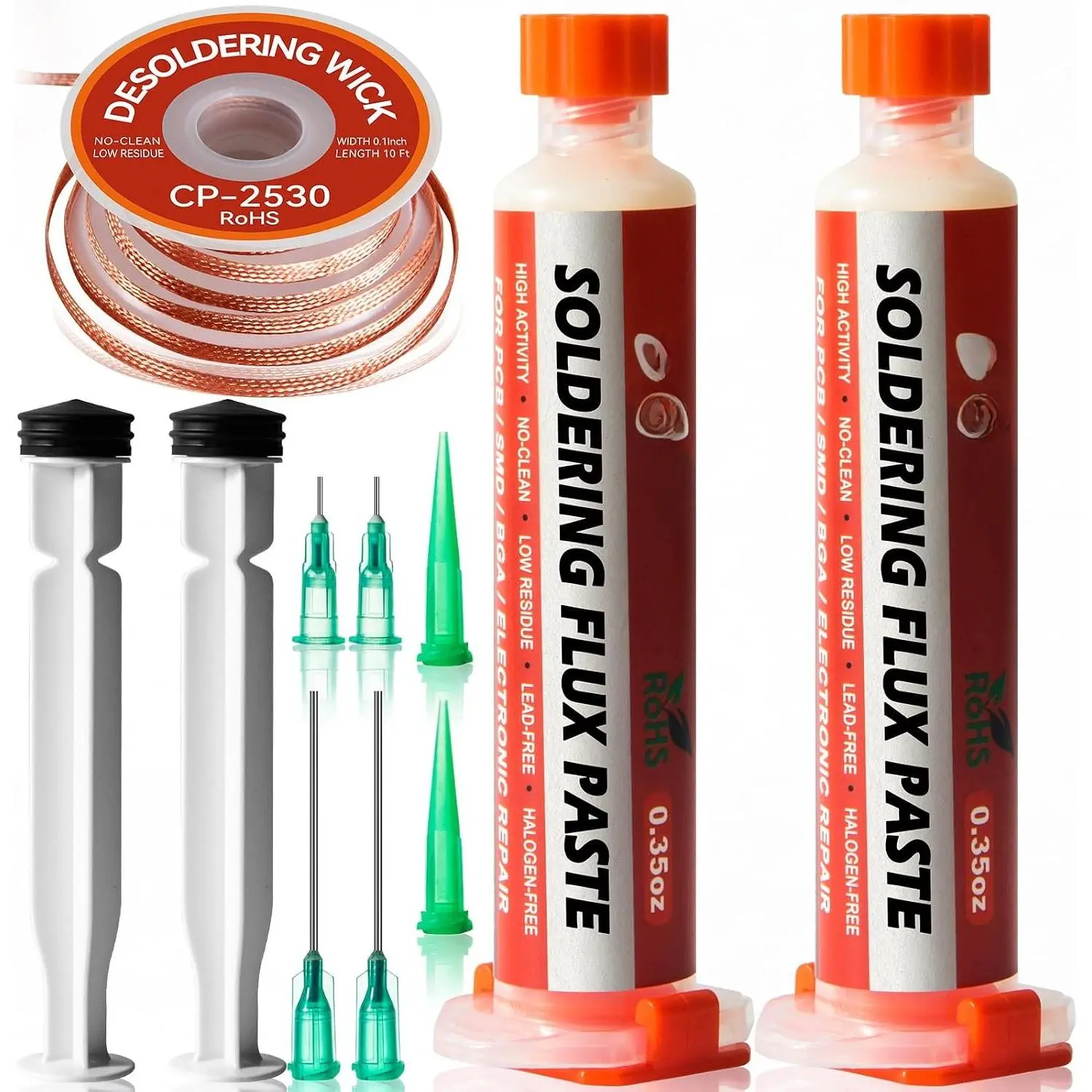 Rosin Flux Desoldering Wick and Halogen-Free Solder Flux Paste