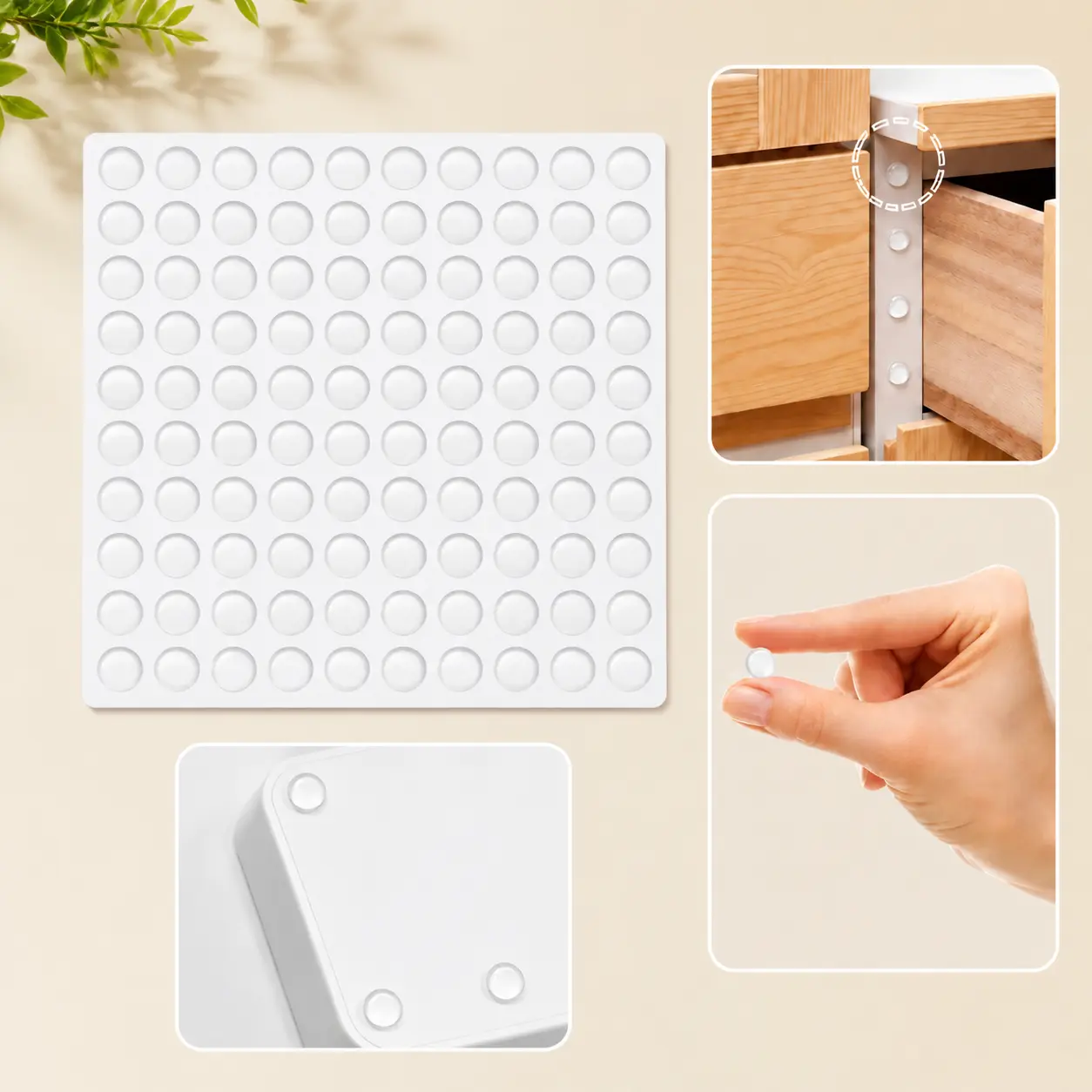100PCS Self-Adhesive Silicone Bumper Pads, Hemispherical Rubber Buffer Dots, Non-Slip Noise-Reducing Furniture Stops for Cabinet Doors, Tables, Glass Surfaces & Home Hardware Protection