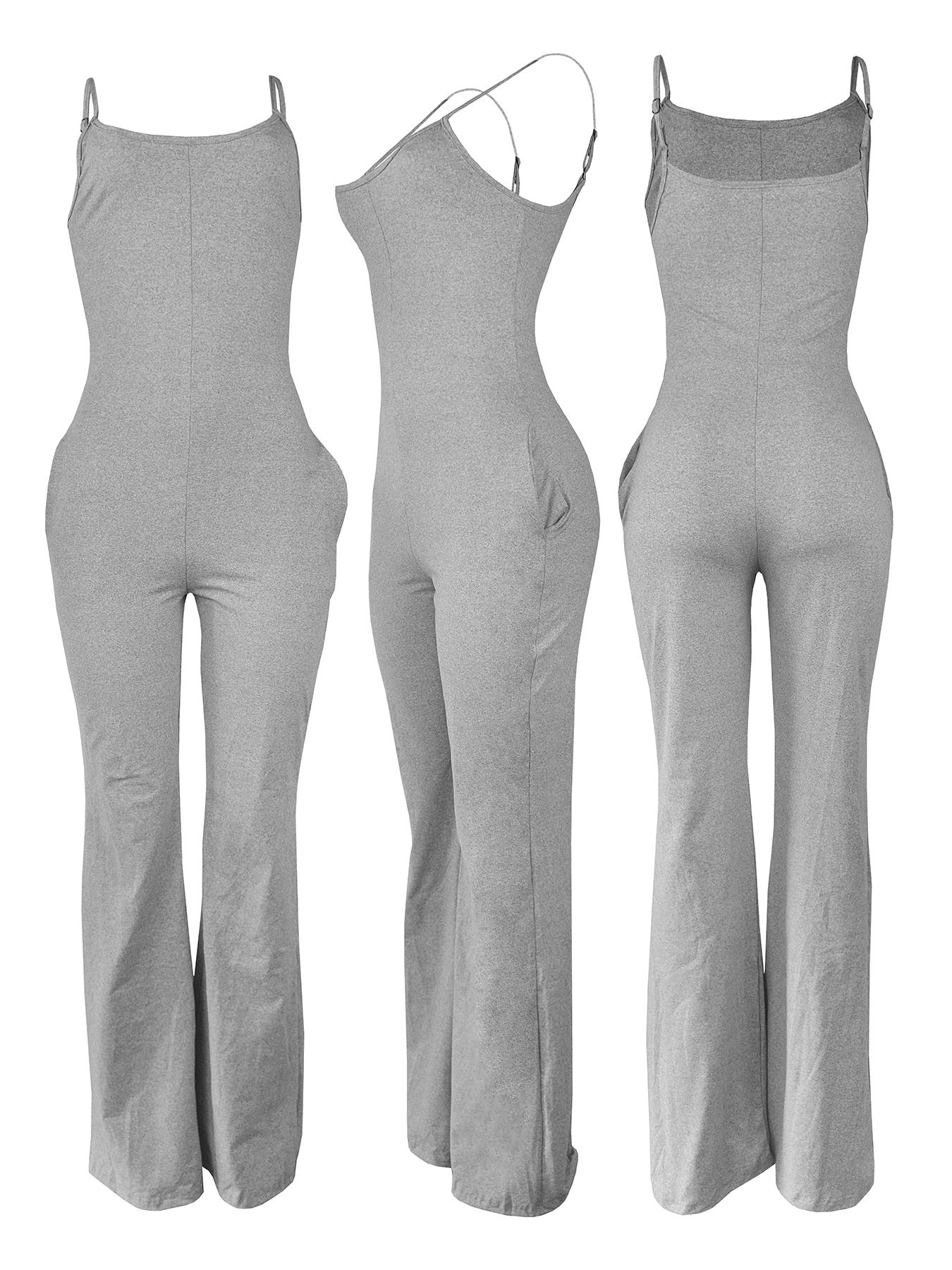 Women's Fashion Sleeveless Knit Bodycon Jumpsuit, Plain Color Pocket Design, Casual Summer, Tight-Fitting One-Piece Dress