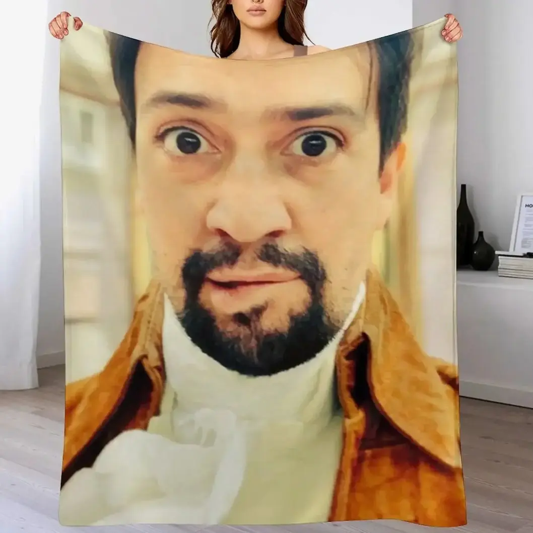 Lin Manuel Miranda Biting His Lip Throw Blanket, Soft Flannel Fabric Printed Blanket, Cozy Lightweight Warm Decorative Blanket for Bedroom Sofa Couch Office Home Decor, Kids & Adults Gift