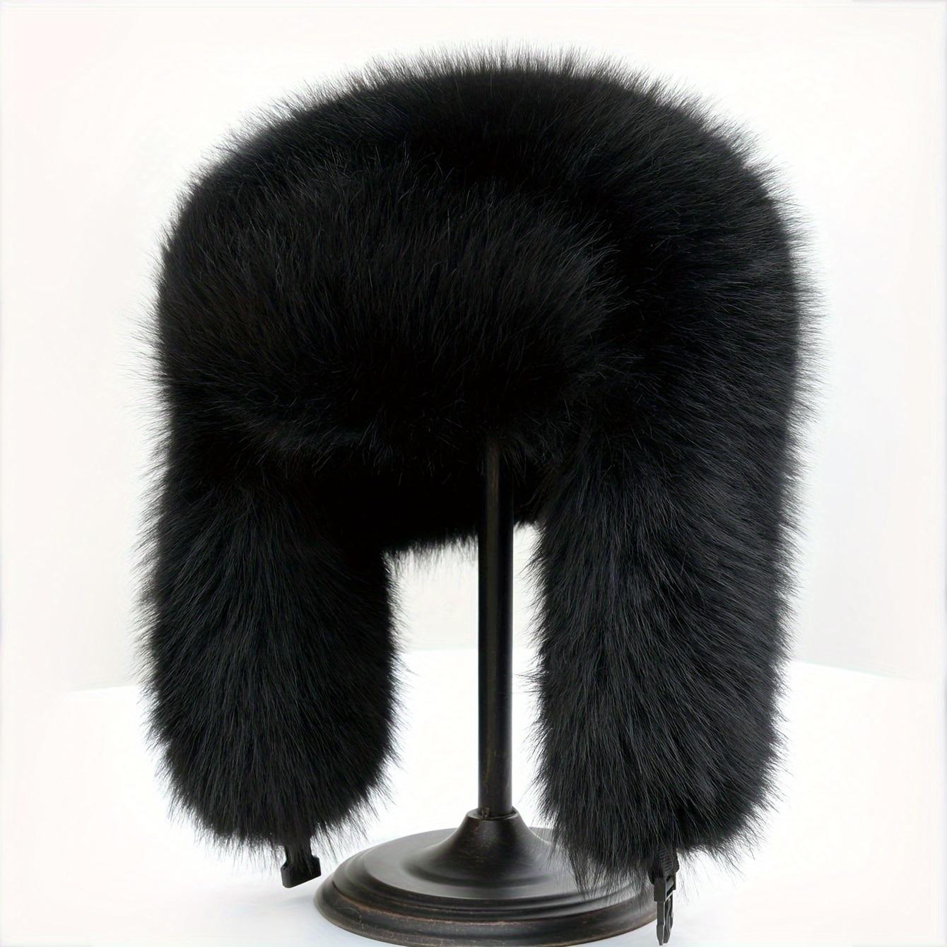 Elegant Retro Thickened Faux Fur Ushanka Hat - Warm Pilot Cap with Ear Coverage, Ideal for Hiking, Skiing, Cycling & Daily Wear, Classic Polyester Fisherman Hat with Hook-and-Loop Closure, Outdoor Headwear |   Vintage Style Hat | Faux Fur Hat