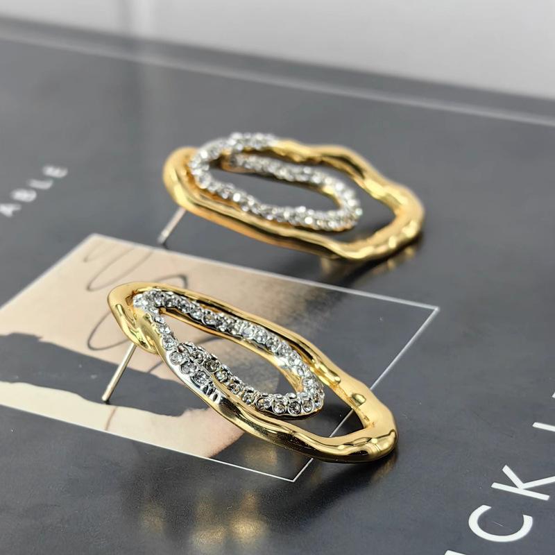 European and American vintage personalized stud earrings, full diamond earrings, two-tone contrasting designer new women's earrings