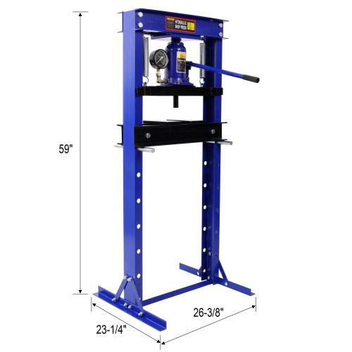 20Ton Bottle Jack Shop Press with Gauge, Bend, Straighten, or Press Parts, Install Bearings, U-Joints, Bushings, Ball Joints, and Pulleys,Blue