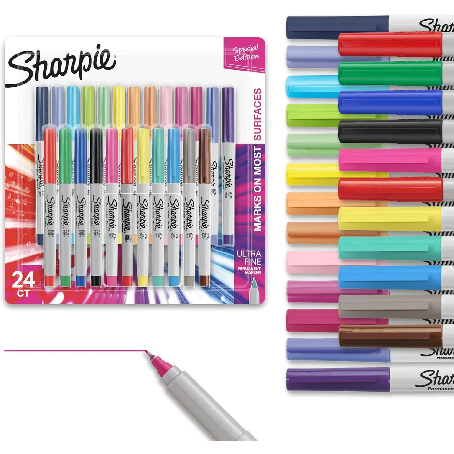 Sharpie Color Burst Permanent Markers, Ultra-Fine Tip, 24 Count - Writing, Drawing, Arts & Crafts, Teacher Supplies