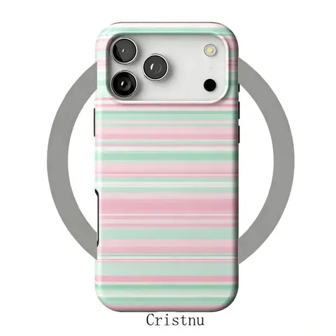 Cristnu Retro Summer Stripe Magnetic Protect Casing for iPhone 17/16/15/14/13/12 Pro Max/Plus/Pro - Sturdy Durable TPU+PC Flush Mount Phone Accessory, Simple Stylish Unisex Gift