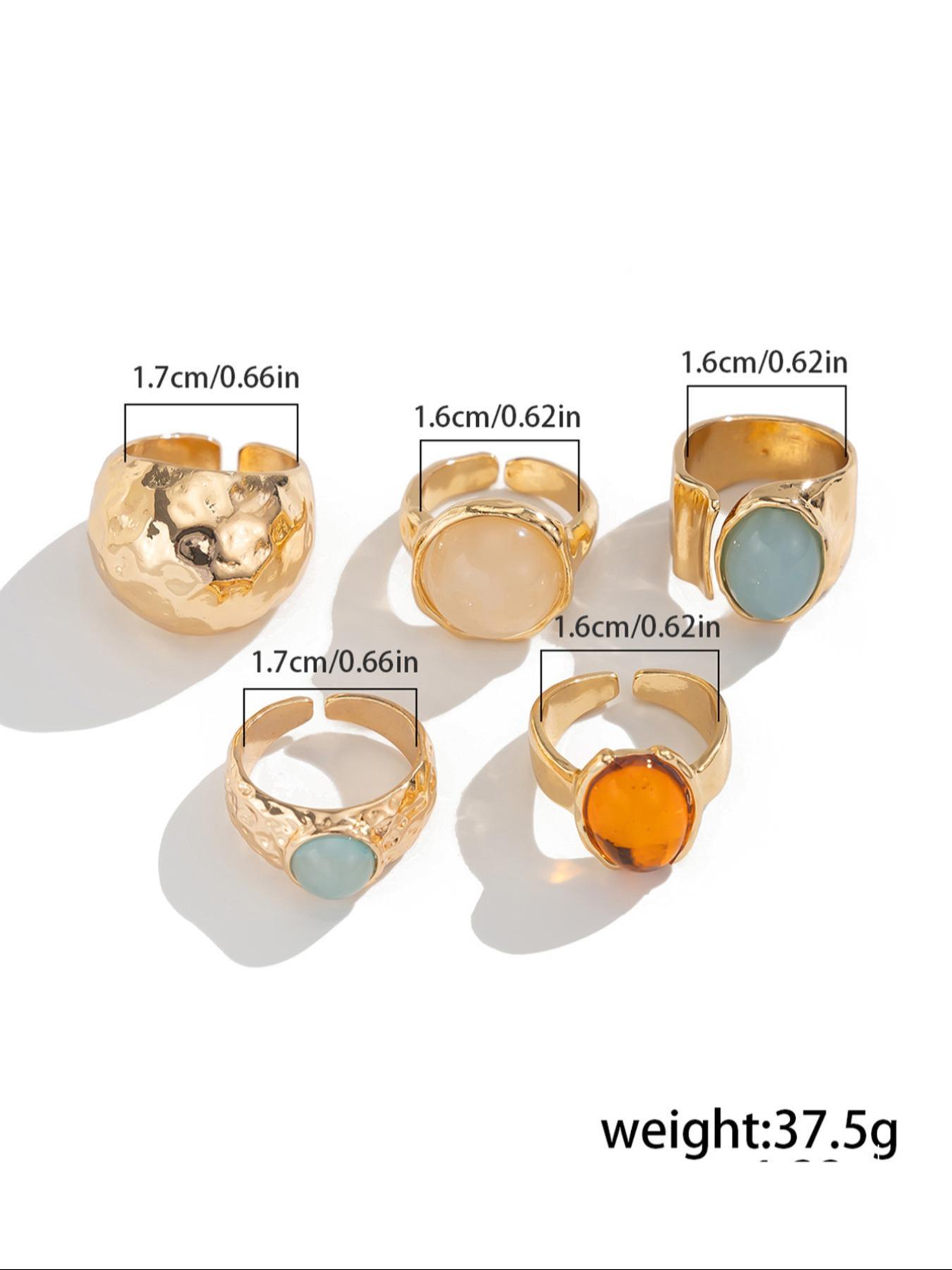 Vintage Stone Decorated Ring Set, Fashion Rings for Party, Daily Clothing Decor, Trendy All-match & Exquisite Jewelry for Birthday Gift, Solitaire Stackable Rings, Statement Multi Ring, Stacking Ring Set