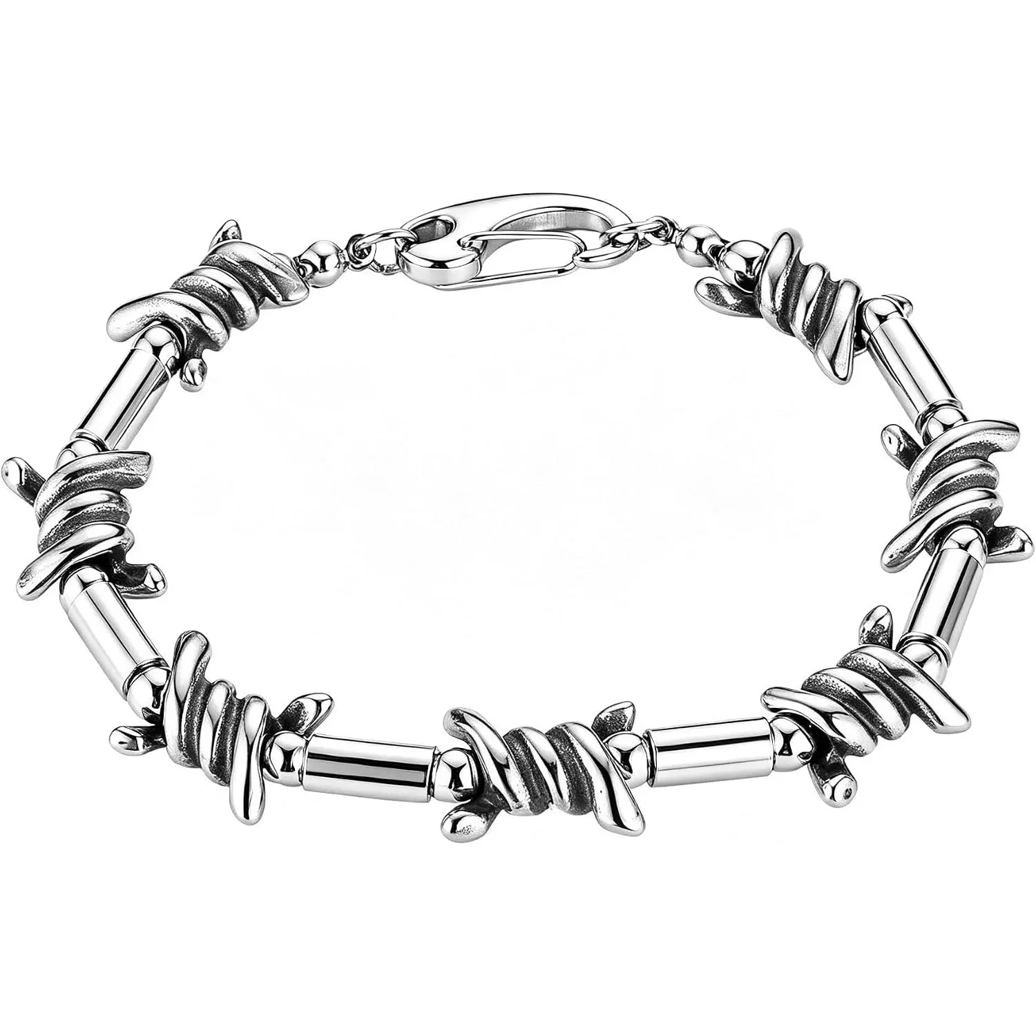 8.5In Stainless Steel Barbed Wire Bracelet for Men,  Punk Gothic Thorn Chain Bracelet, Heavy Duty Industrial Biker