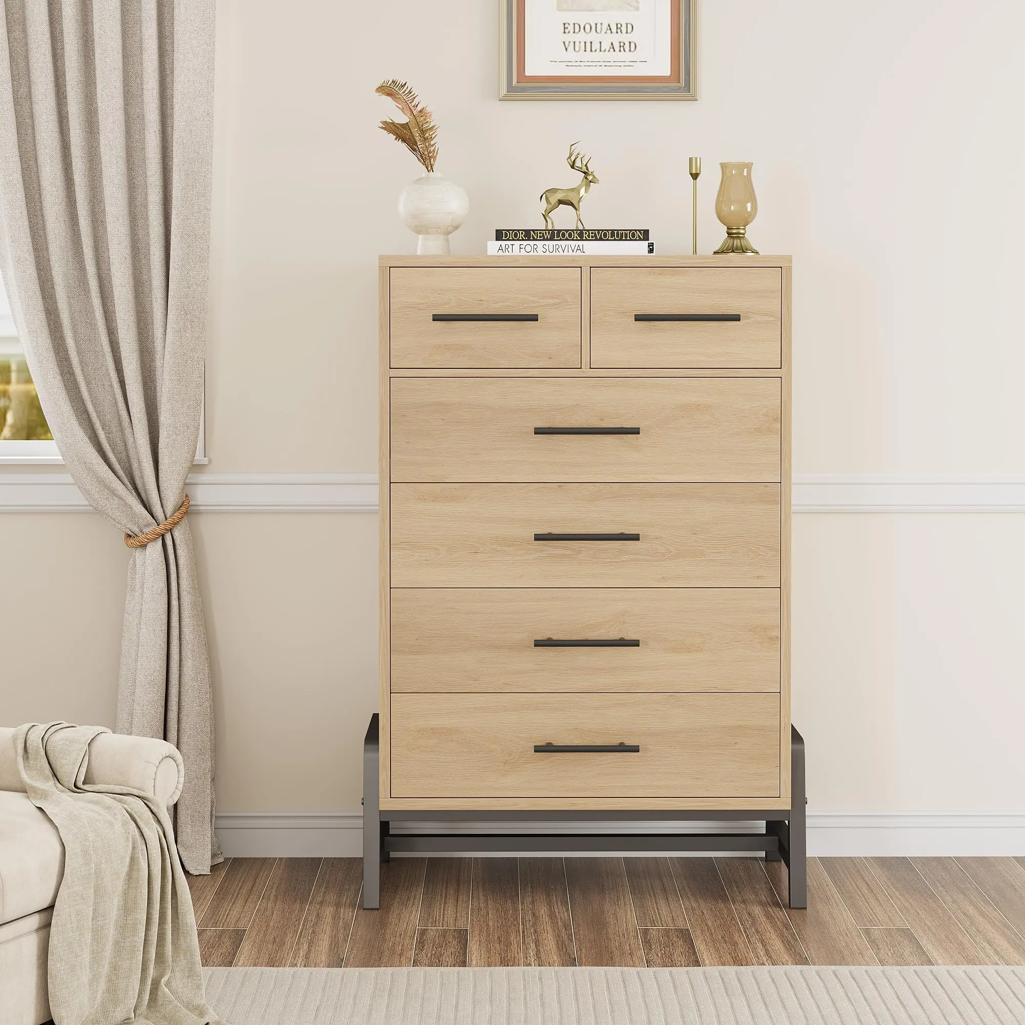 Garvee Entryway Storage Cabinet, Freestanding Wooden Dresser with 6 Drawers for Bedroom, Living Room & Foyer