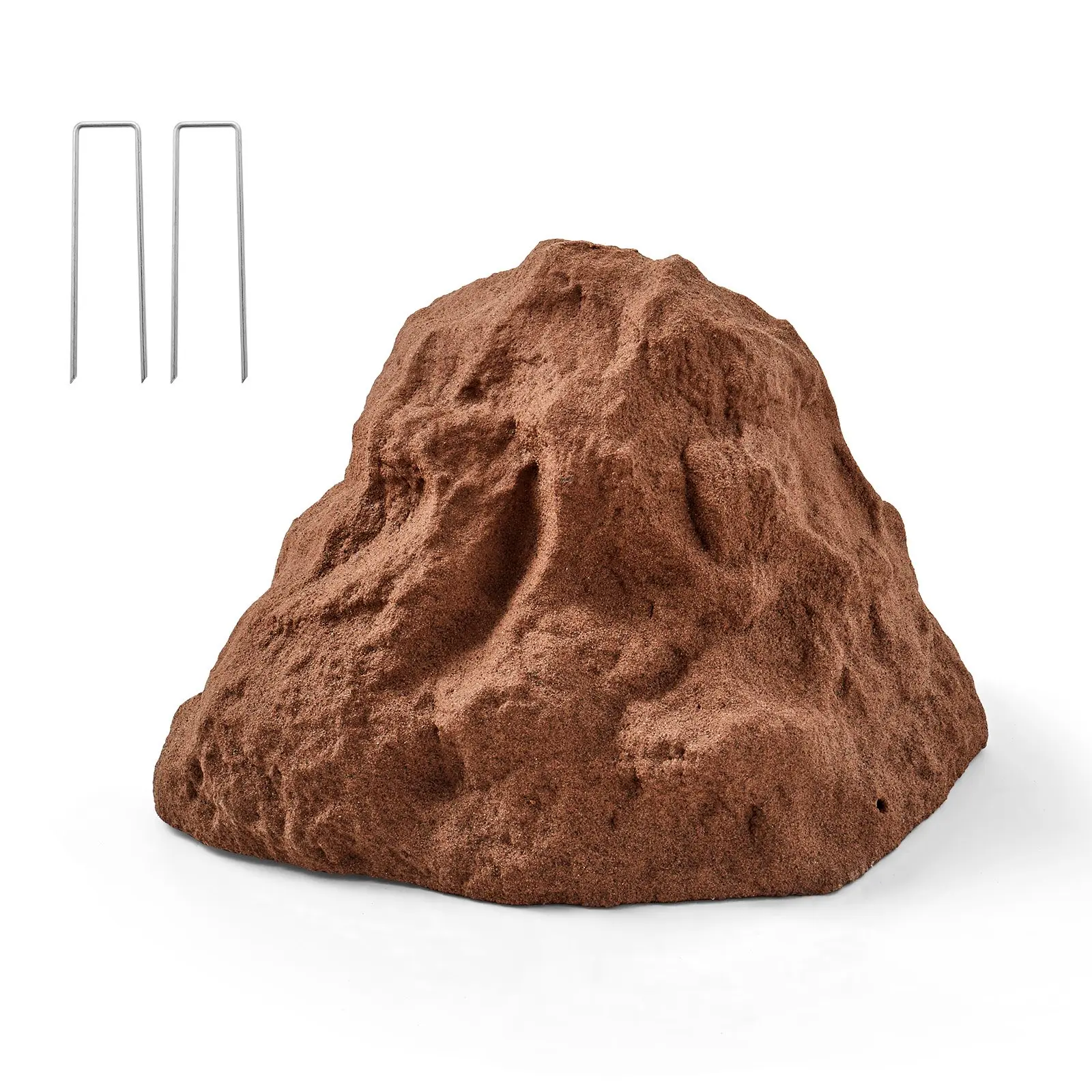 VEVOR Small Brown Faux Rock Cover, Outdoor Polyresin Well Pump Cover with Natural Look, Lightweight Fade-Proof Weather-Resistant Texture, Ground Stakes Included, Conceals Pipes for Garden Decoration