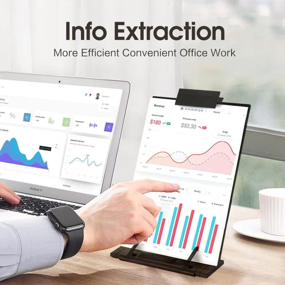 Desktop Document Holder Stand with 7 Adjustable Positions, Black Metal File Organizer Management Copyholder for Typing Speech Reading A4 Letter Music Book Tablet Office, with Paper Clip and Line Guide Desktop Document Holder Stand with 7 Adjustable Positions, Black Metal File Organizer Management Copyholder for Typing Speech Reading A4 Letter Music Book Tablet Office, with Paper Clip and Line Guide