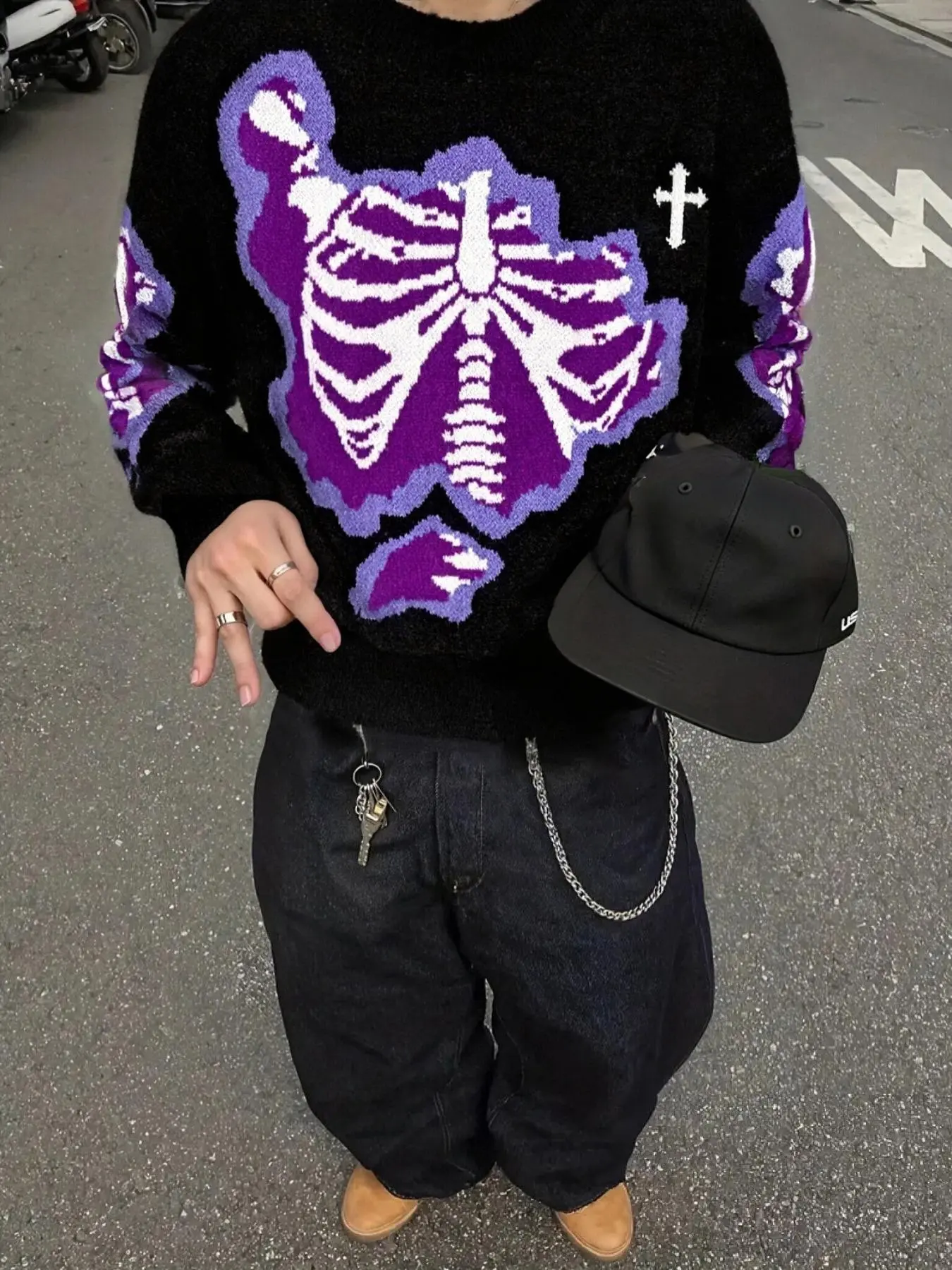 Men's Dark Butterfly Bone Knitted Sweater, Knitwear, Casual Chic Knitwear, Trendy Casual Wear Essential, Stylish Pullover, Comfortable and Warm Knit Fabric, Must-Have Fashion Item