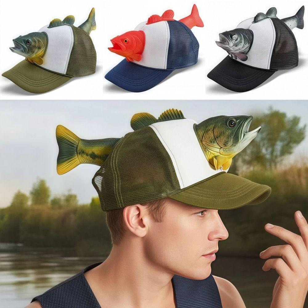 Funny 3D Fish Animal Trucker Hat Mesh One Size Novelty Fishing Hat Breathable Adjustable Fit Baseball Cap For Men Women