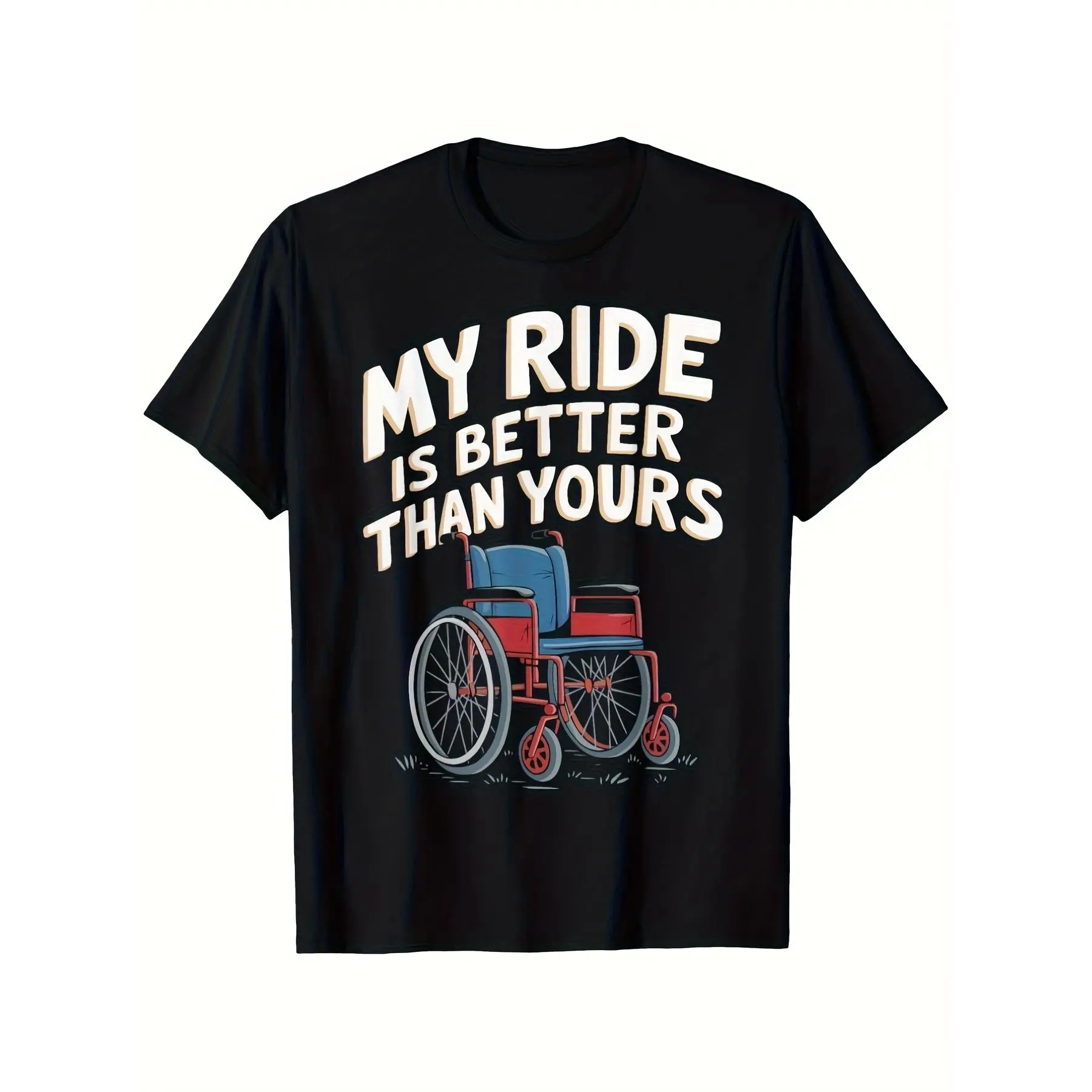 Funny Wheelchair Humor Handicap Disabled People Disability T-Shirt, Suitable for Unisex Casual Round Neck Outdoor Short-Sleeved T-Shirt, Slightly Elastic, 100%, S-XXXL Same Style for Men And Women 2025 Summer Short-Sleeved Printed T-Shirt Pure