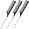 3 Packs Carbon Fiber Rat Tail Combs, Heat-Resistant Teasing & Styling Combs with Stainless Steel Pintail, Durable Hairdressing Hair Tools