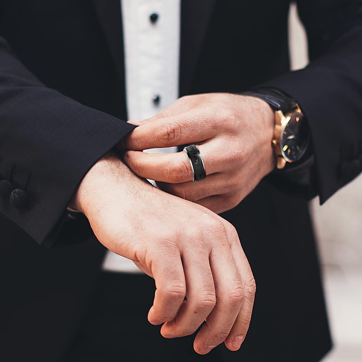 Titanium Stainless Steel Anxiety Ring for Women Men Fidget Spinner Ring, Size 6-12, Width 6MM, 5-Color: Rose Gold-Rainbow-Silver-Black-Blue