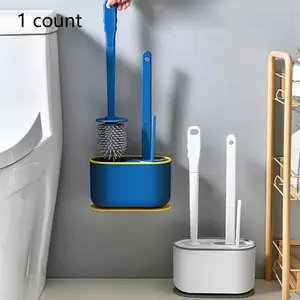 Toilet Brush with Holder, 3-in-1 Long Handle Wall Mounted Quick Drying Silicone Plastic Toilet Cleaning Brush, Bathroom Cleaning Tools