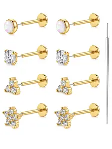YACHY Threadless Flat Back Stud Earrings 316L Surgical Steel Push-in 18G CZ Tragus Cartilage Labret Helix Lip Medusa Conch Body Piercing Jewelry Hypoallergenick for Women Men LGBT