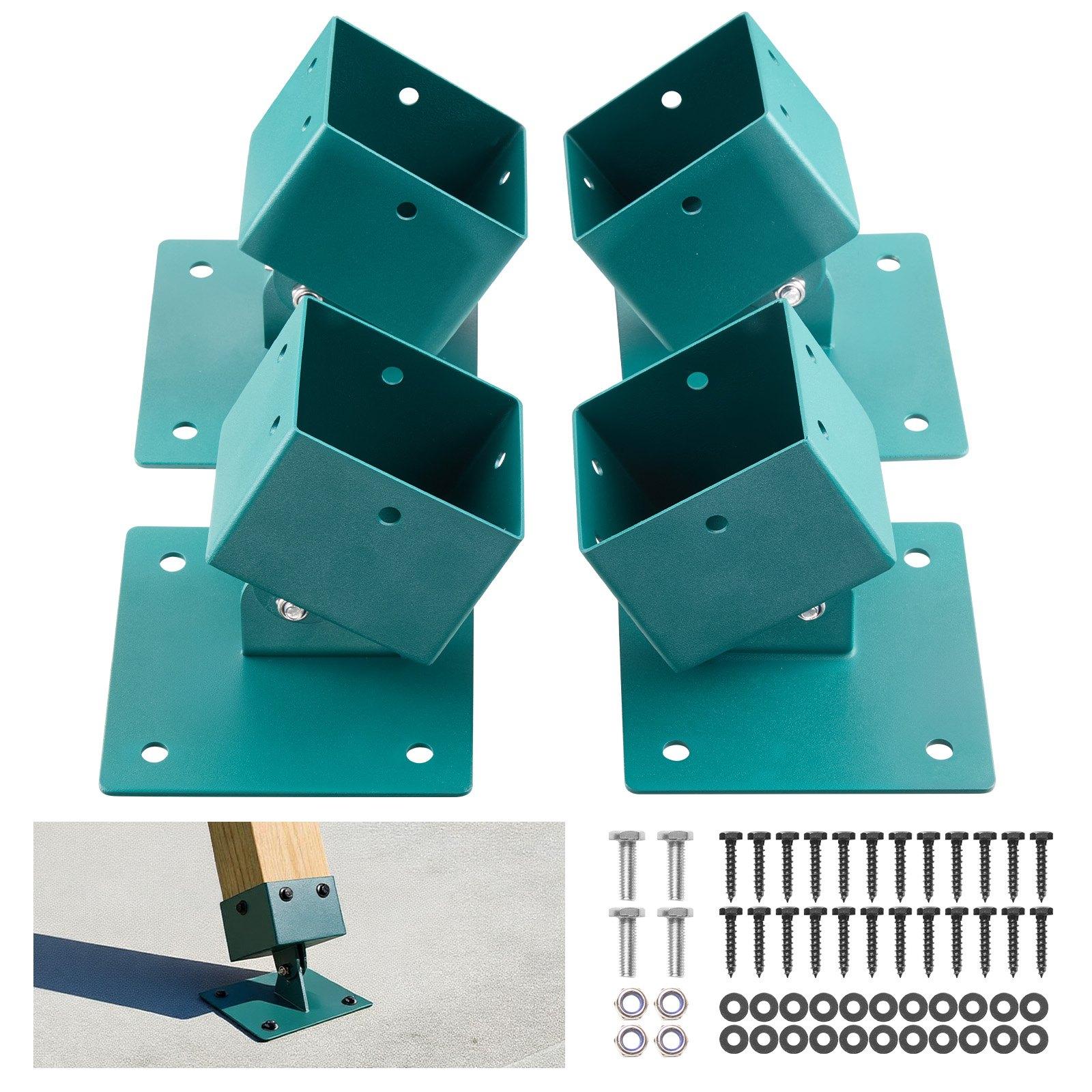 VEVOR Swing Set Brackets, 4 Pack Heavy Duty Swing Set Leveling Hardware, Fits 4 x 4 in Post (Actual 3.6 x 3.6 in), 45°-60° Angle Range, Stainless Steel Anchor Level Kit on Uneven Grass Wooden Ground