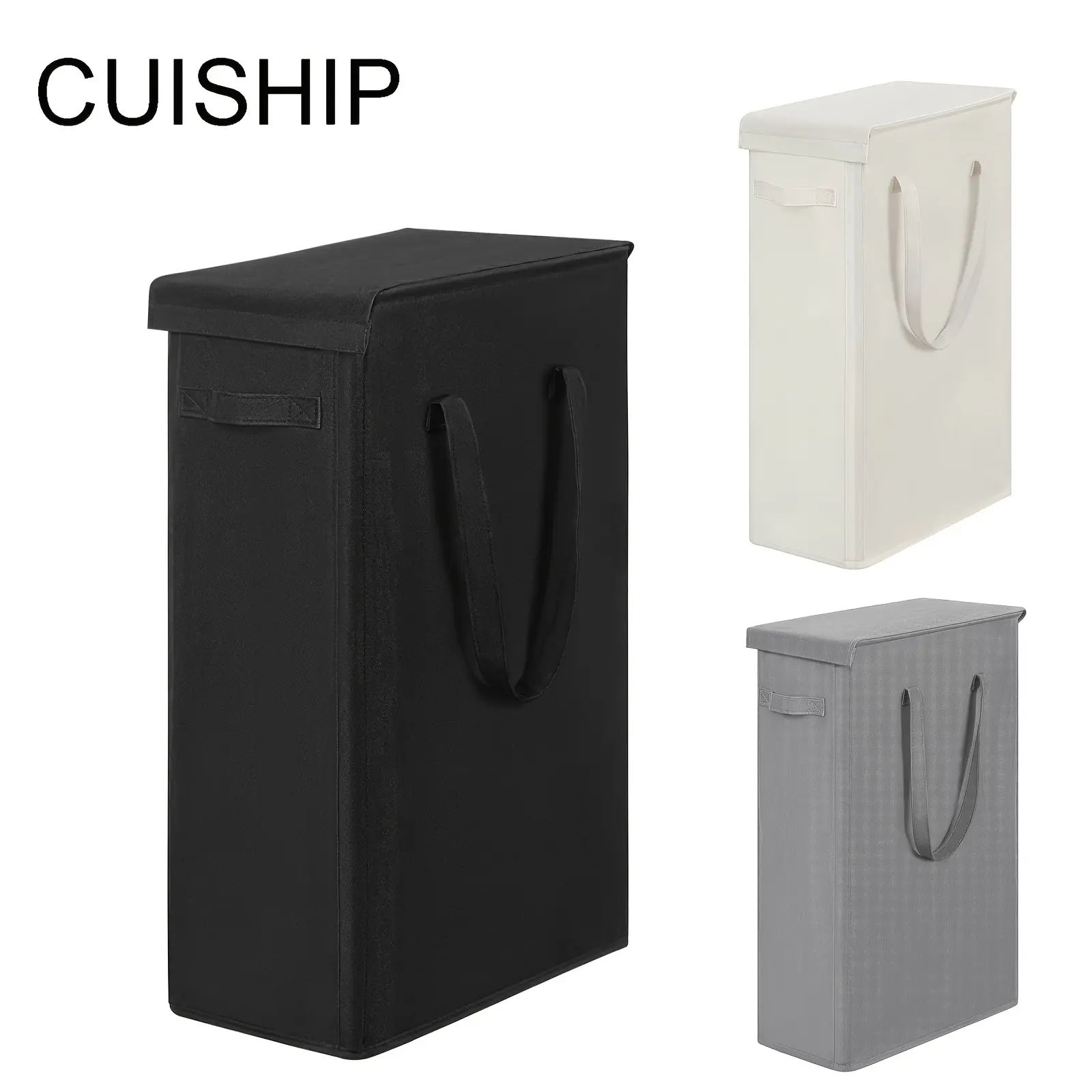 1PC Slim Foldable Laundry Hamper With Lid Portable Carry Handle Large Capacity 60L/15.85 Gallon Dirty Clothes Storage Basket Space Saving Thin Laundry Organizer Suitable For Bedroom Bathroom Dormitory Household Clothing Storage Bin