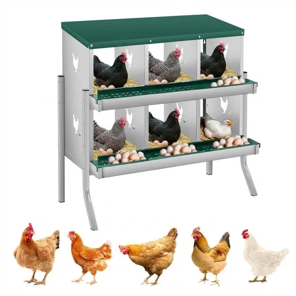 GARVEE Galvanized Steel Multi-Compartment Chicken Nesting Box - Wall-Mount Poultry Coop Accessory with Spacious Private Compartments, Ventilation, Easy-Clean Secure Perch, Hygienic Stress Reduction for Hens’ Consistent Egg Laying