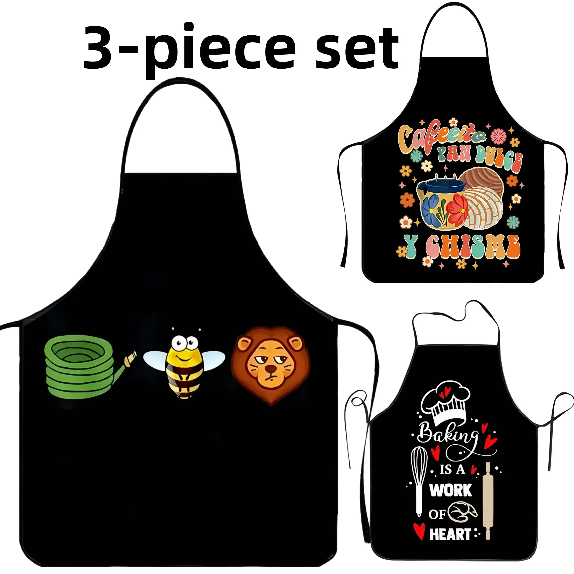 3-Piece Set Bee Lion Coffee & Baking Print Polyester Apron,Spanish Word Cooking Apron,Apron for Women,Christmas Gift, Nails Design Tool,Kitchen&Cleaning Essential,Garden Tool,﻿Cleaning Tool