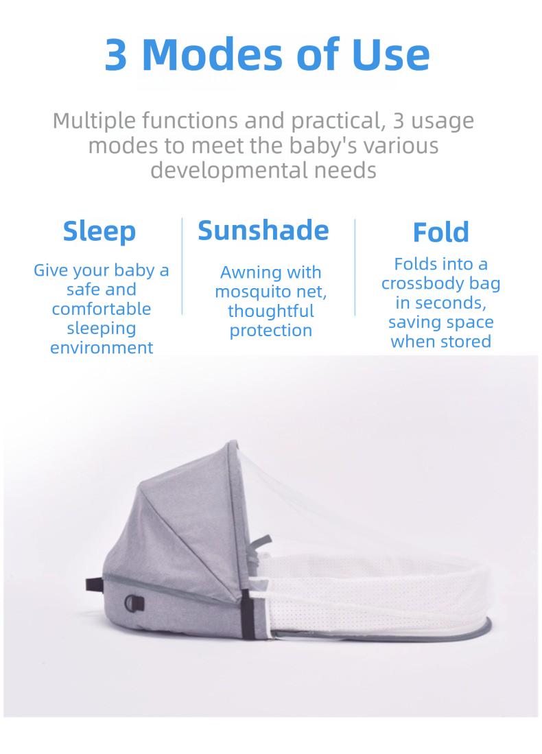 Portable Baby Bed in Bed for 0-12 Months Foldable Travel Infant Bassinet with Mosquito Net Canopy Breathable Mattress Safety Straps Carry Bag Backpack Design Includes 3 Hanging Toys