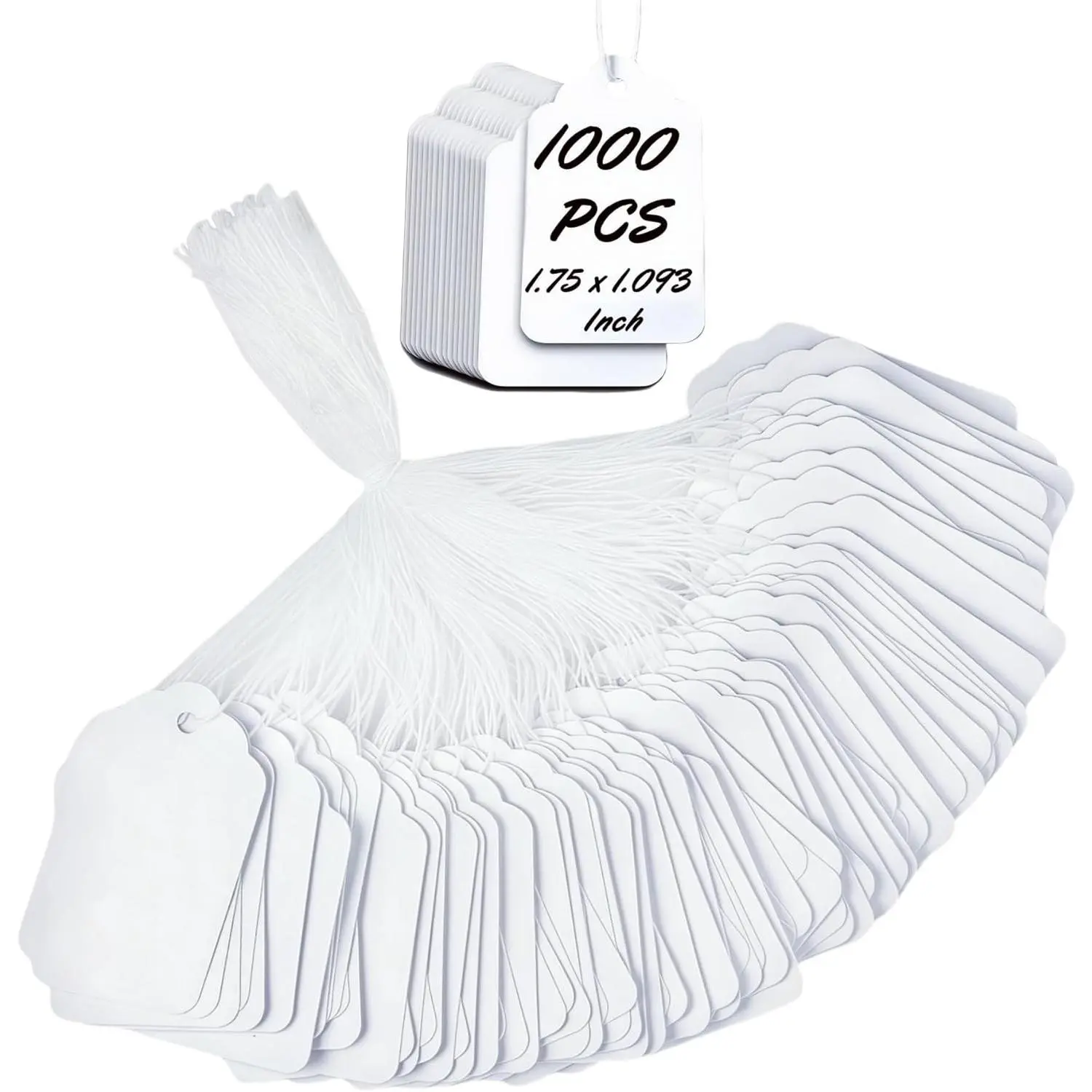 1000 PCS Pre-Strung Price Tags with String White Paper Label Tags for Garage Sale Jewelry Clothing Retail 1.75 x 1.093 Inch