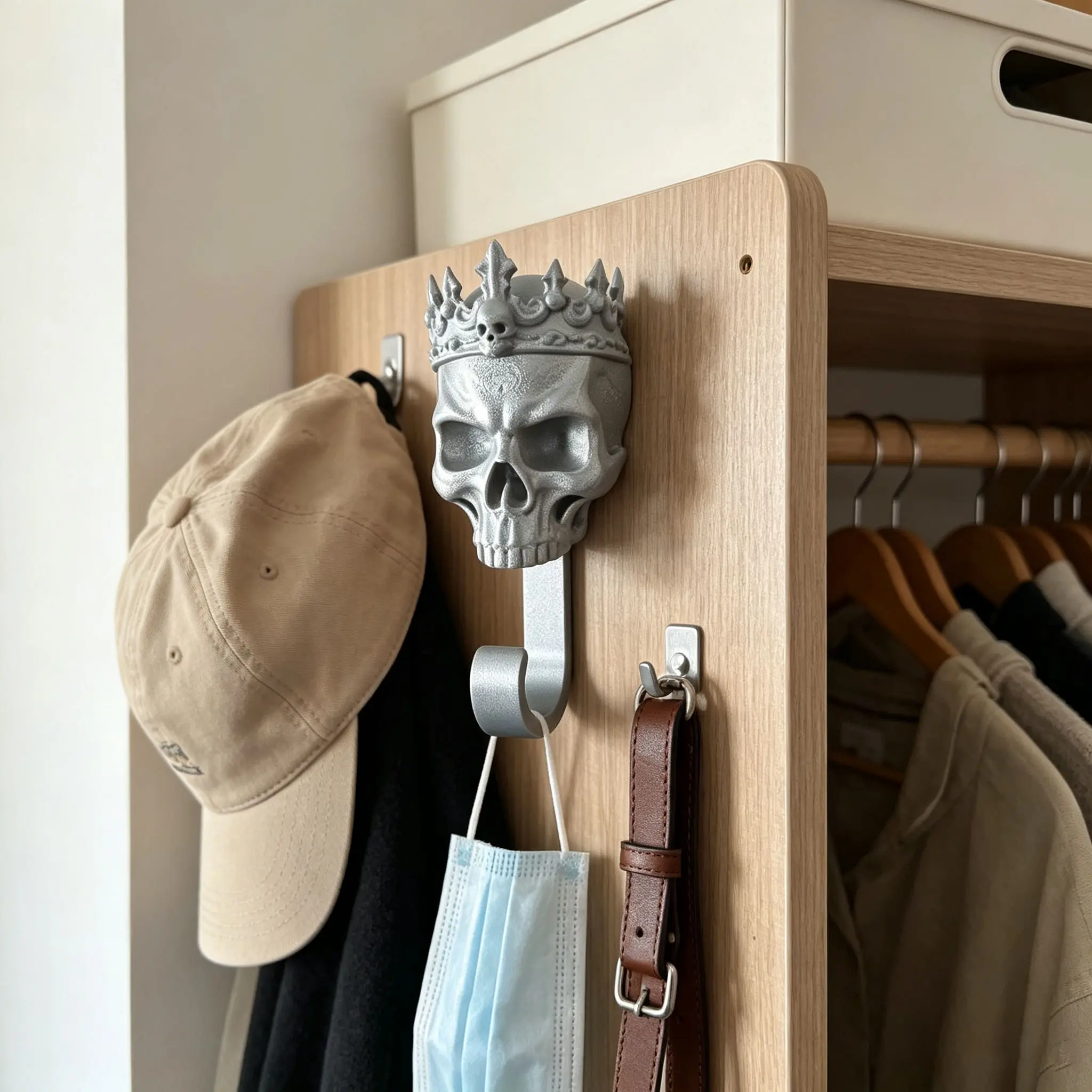 Eco-Friendly Pla Crown Skull Wall Hook, Gothic Skull Hat Rack, Vintage Fashion Wall Hook, Halloween Decor, Home Bathroom Entry Gift