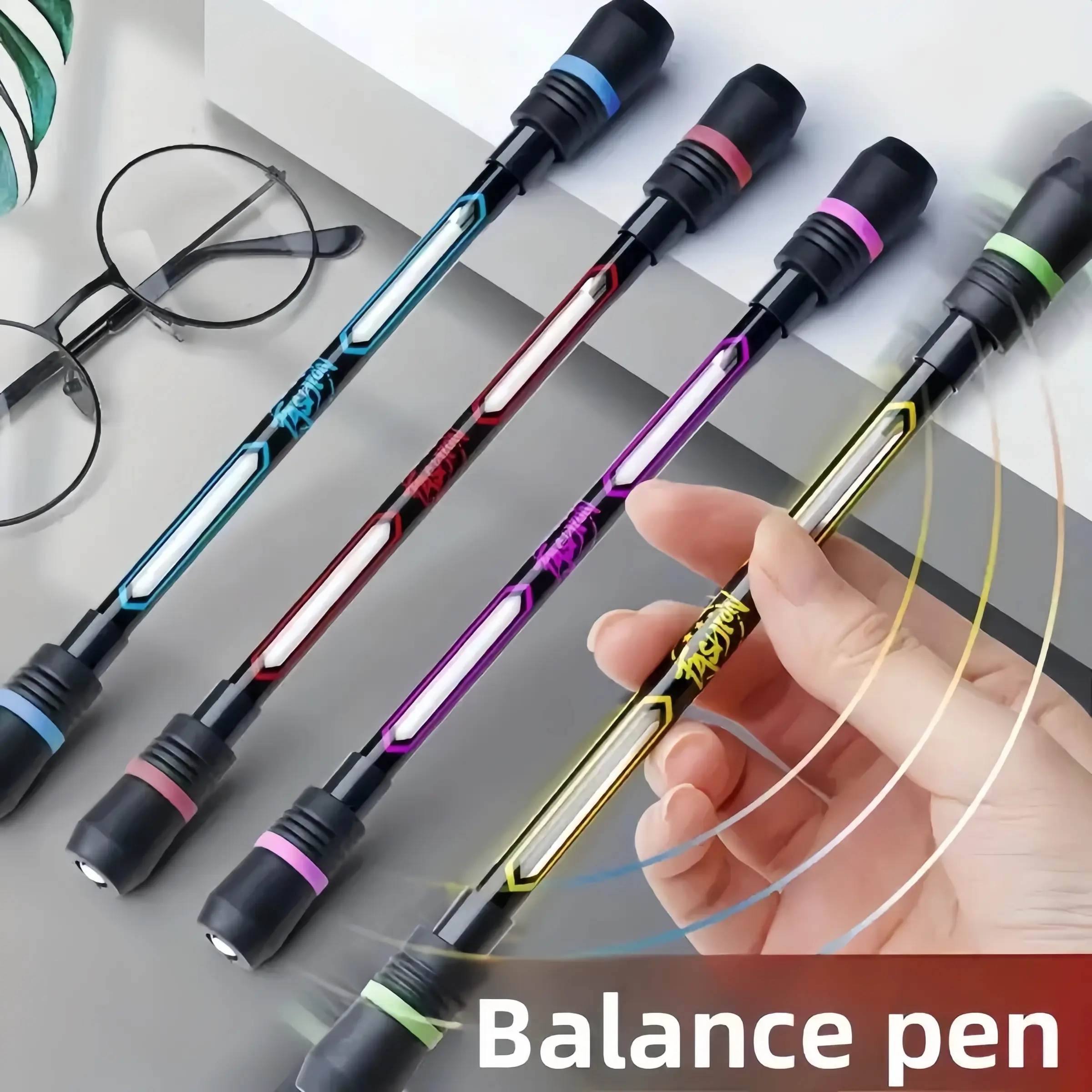 4pcs Cool Creative Rotating Pens, Flexible Hand Training, Anti-Drop Anti-Slip Writing Function, Adult Kids Stress Relief, Ballpoint Pen