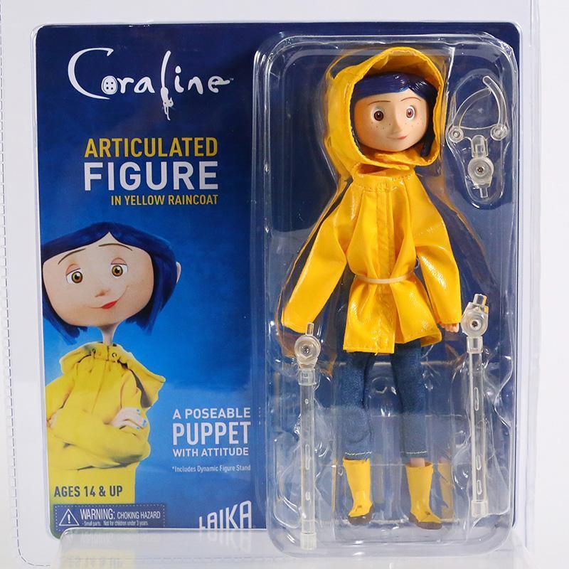 NECA Coraline in Striped Shirt / Yellow Raincoat 7" ABS/PVC Action Figure Toy Doll