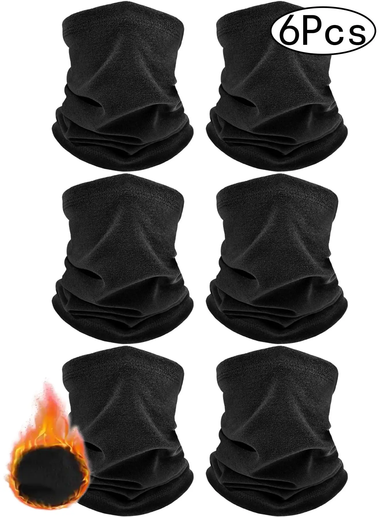 6Pcs Winter Cycling Face Mask Scarf for Men and Women, Thick Warm Hooded Neck Wrap, Outdoor Riding Fleece Anti-Chill Neck Protector