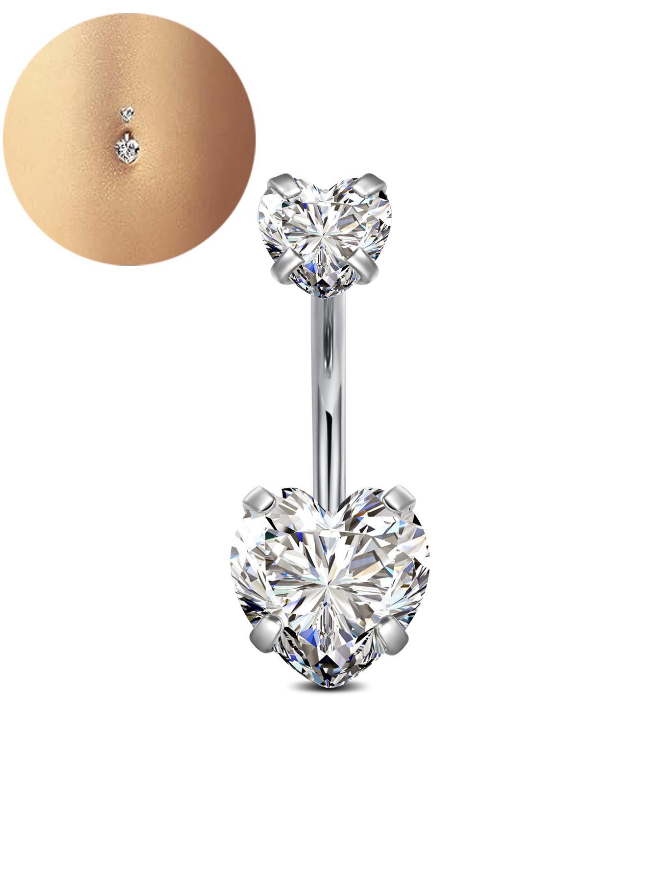 Rhinestone Heart Shaped Navel Ring, Stainless Steel Belly Piercing Body Jewelry, Women's Fashion Accessories for Party, Daily Clothing Decor Rhinestone Heart Shaped Navel Ring, Stainless Steel Belly Piercing Body Jewelry, Women's Fashion Accessories for Party, Daily Clothing Decor
