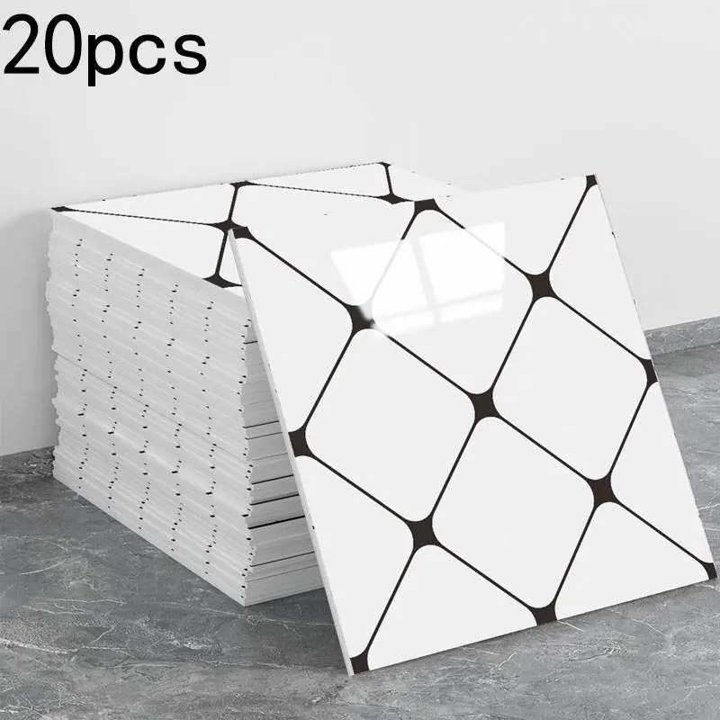 Adhesive countertop tile set of 20 pieces, White geometric shape self-adhesive polyvinyl chloride wall panels, Peel and stick panels for walls, waterproof kitchen countertop tiles, bathroom wall panels, Suitable for kitchens and bathrooms