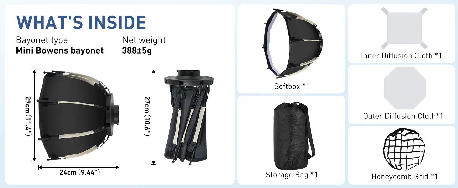 30cm Photo Bowens Mount Softbox w/ Honeycomb Grid Speedlite Portable Outdoor Octagon Umbrella Soft Box For COB Fill Light Studio