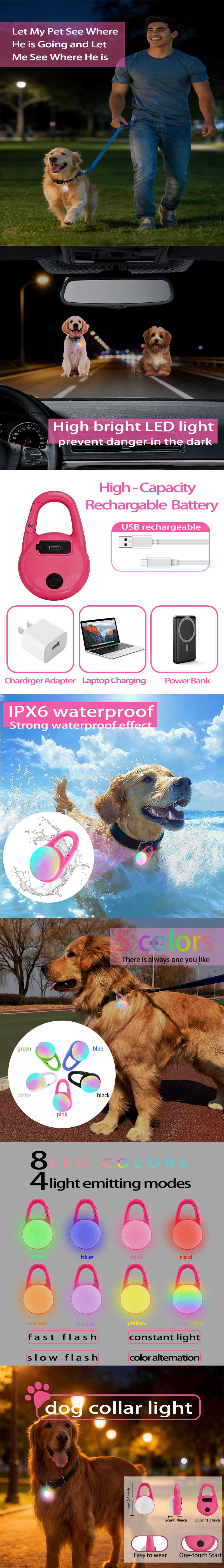 Pet LED Glow Pendant Rechargeable Waterproof Dog Tag Night Walking Anti-Lost Light for Nighttime Safety & Visibility Dog ID Tag with Luminous Warning Light for Pet Owners